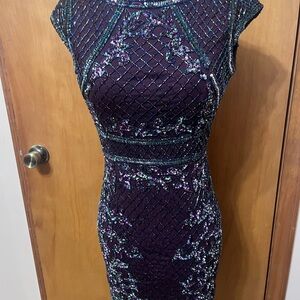 Elegant Purple Embellished Rachel Allan Dress